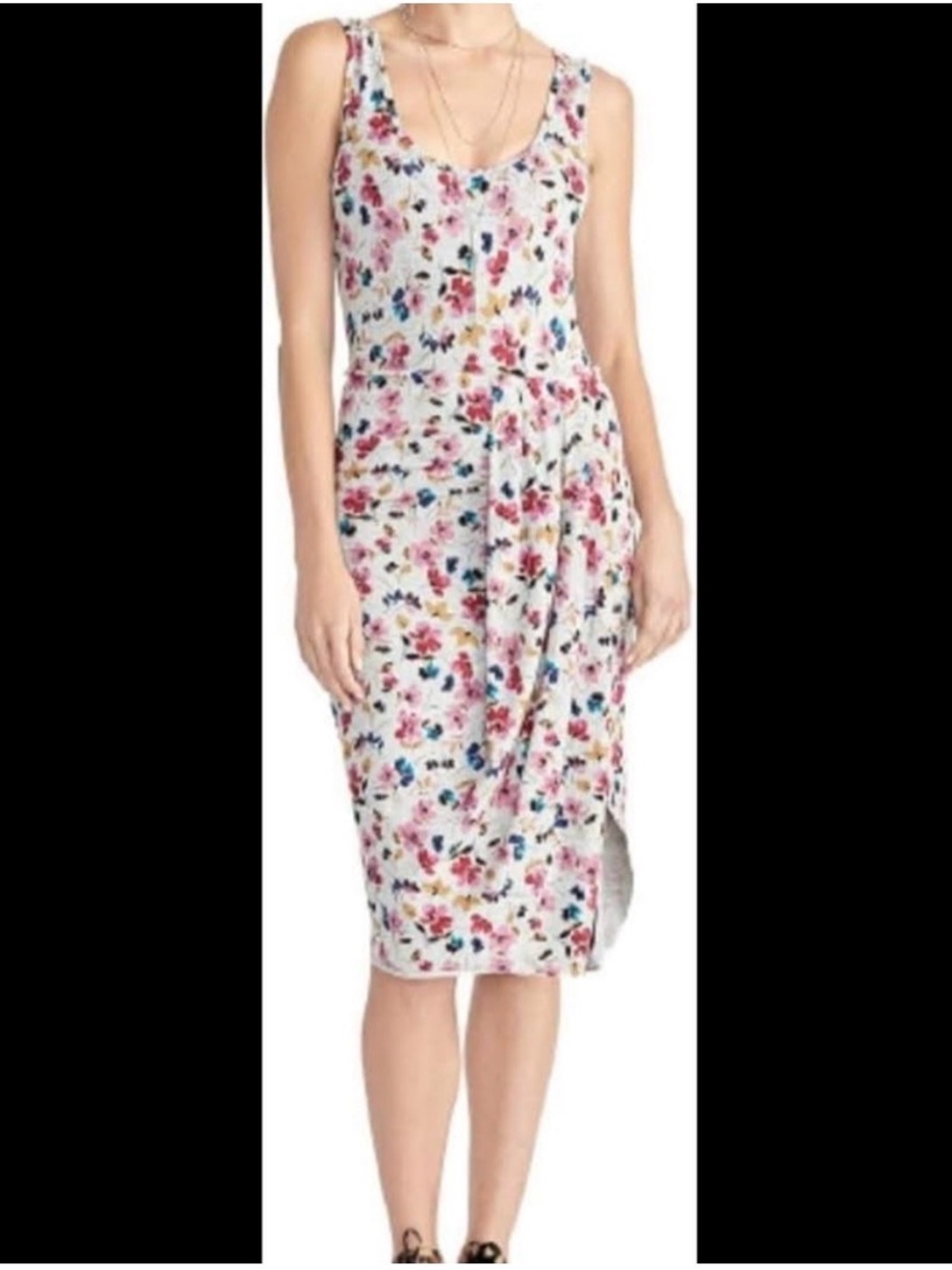 RACHEL Rachel Roy White Floral Scoop Neck Midi Dress